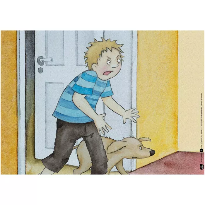 boy, gestreifteshemd, blau, tuer, hund
