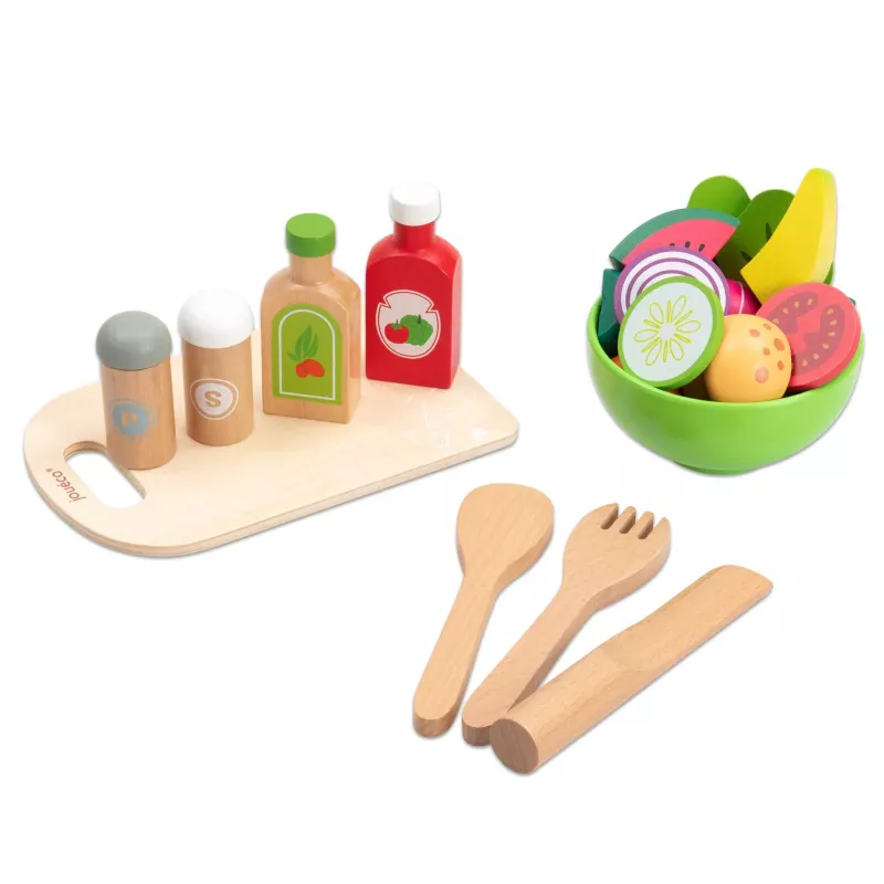 Holzspielzeug, Kochset, Holzbesteck, Pädagogisches Spielzeug, Holzkorb-Spielzeug