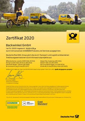 Zertifikat, Klimaschutz, Postdienst, GoGreen, Vorfertigung