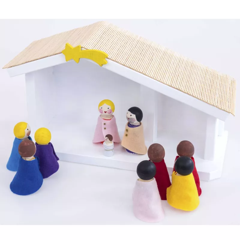 Puppenfiguren, Krippe, Holzminiaturen, Sternanhänger, Weihnachtskrippe