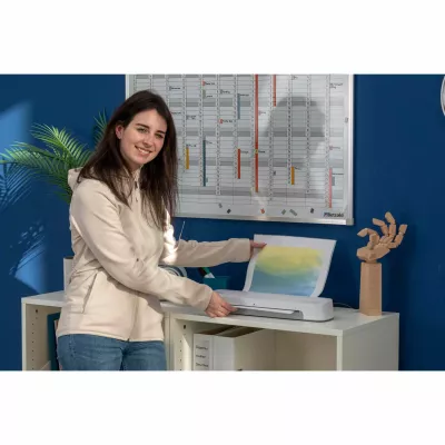 office, printer, calendar, frau, blauwand