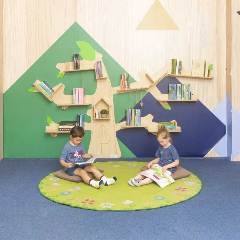 Kinderbuchbereich, Lesekreis, Spielzimmer, Rundteppich, Bücherregal wand