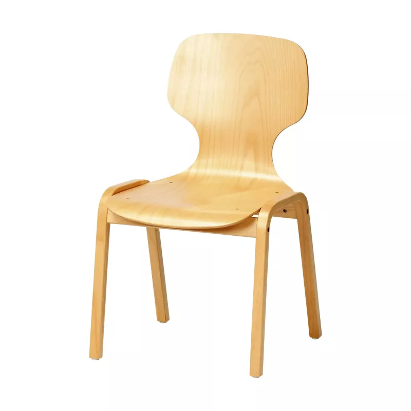 Holzstuhl, Klarholz, Kunststuhl, Schlichtes Design, Vier Beine