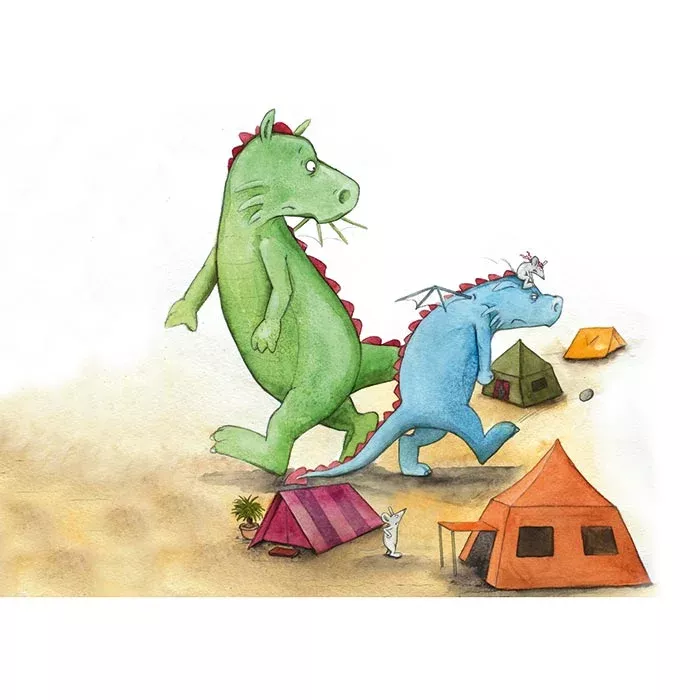 dinosaur, grüner dinosaurier, blauer dinosaurier, camping zelte, kleine tiere