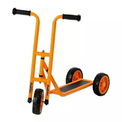 Roller scooter, Hand truck, Orange frame, Grip handles, Wheeled trolley