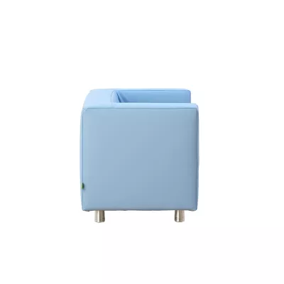 Sofa, Armlehne, Ecksofa, Bezug, Farbe]}** Note: This is not correct. Re-evaluate. Wait. The image shows a light blue modular sofa with square shape, metal legs, fabric upholstery. Provide 5 concise tags: