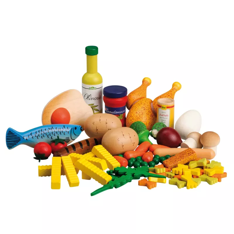 Holzspielzeug, Kochspielzeug, Nahrungsmittel-Set, Küchenaccessoires, Familien-Spielzeug