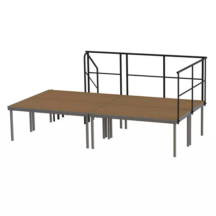 klappbare Bühne, Holzplatte, Stahlrahmen, Geländer,  Modular Plattform