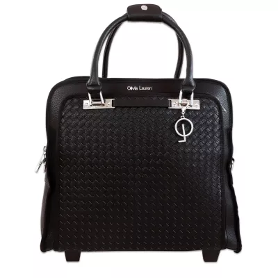 handtasche, schwarz, gewebte textur, oberer tragehenkel, Olivia Lauren badge