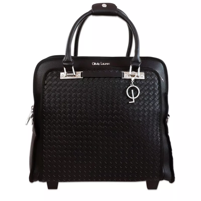 handtasche, schwarz, gewebte textur, oberer tragehenkel, Olivia Lauren badge