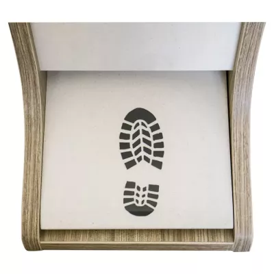 fußabdrücke, schuhabdrücke, schuhspur, holzbox, innenmatte