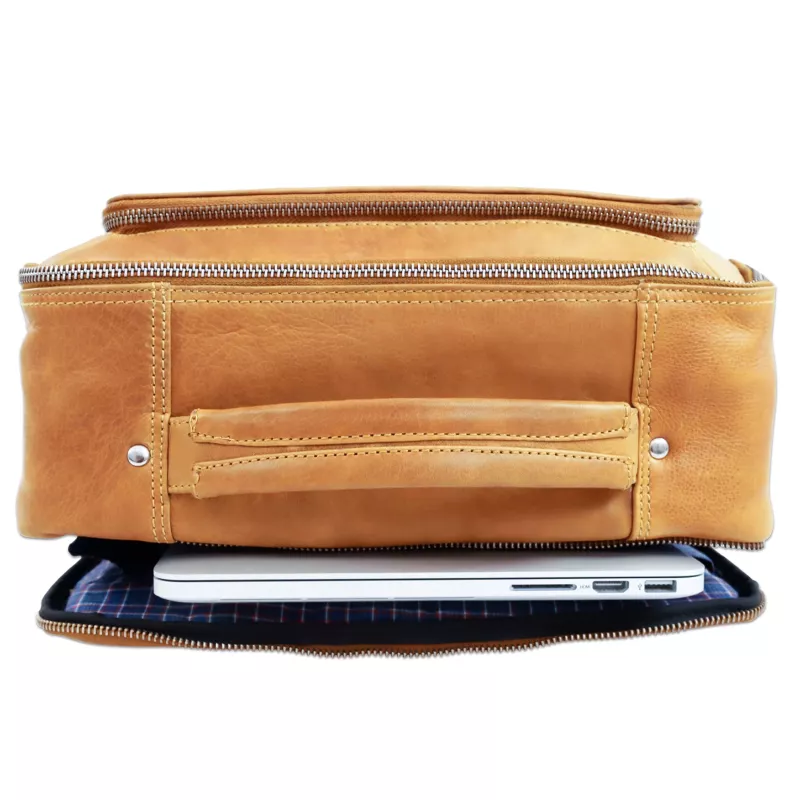 Laptoptasche, Leder, braun, Reißverschluss, Vordertasche