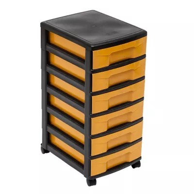 Werkzeugwagen, Schubladenschrank, Rollcontainer, orange-schwarz, 5-Schubladen