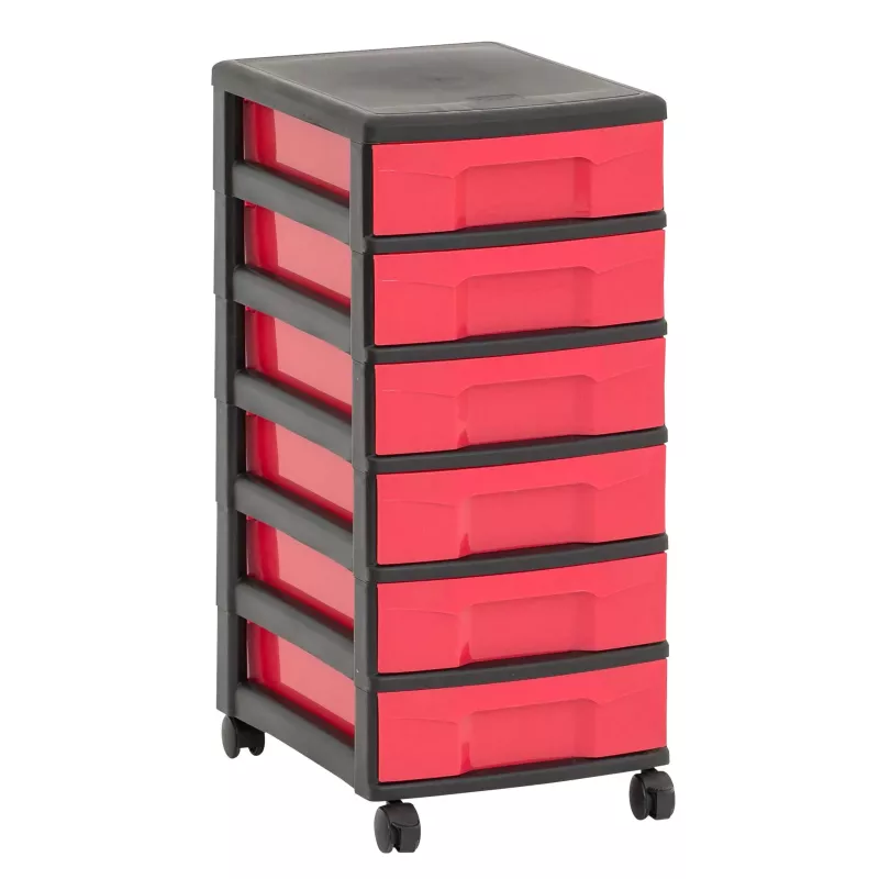 Kunststoffschubladen, Rollschubladen, Aufbewahrungswagen, Rot, 7-Schubladen