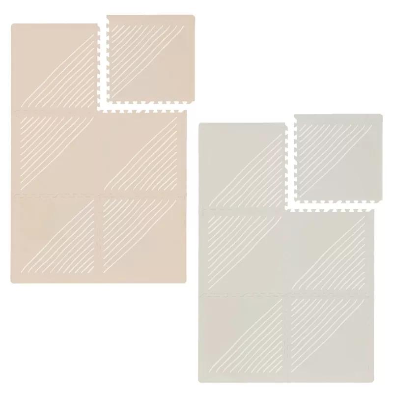 tiled surface, puzzle tiles, interlocking squares, beige tiles, polymer panels