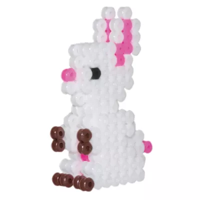 Hase, Bügelperlen, weiß-pink, braune Augen, Figur