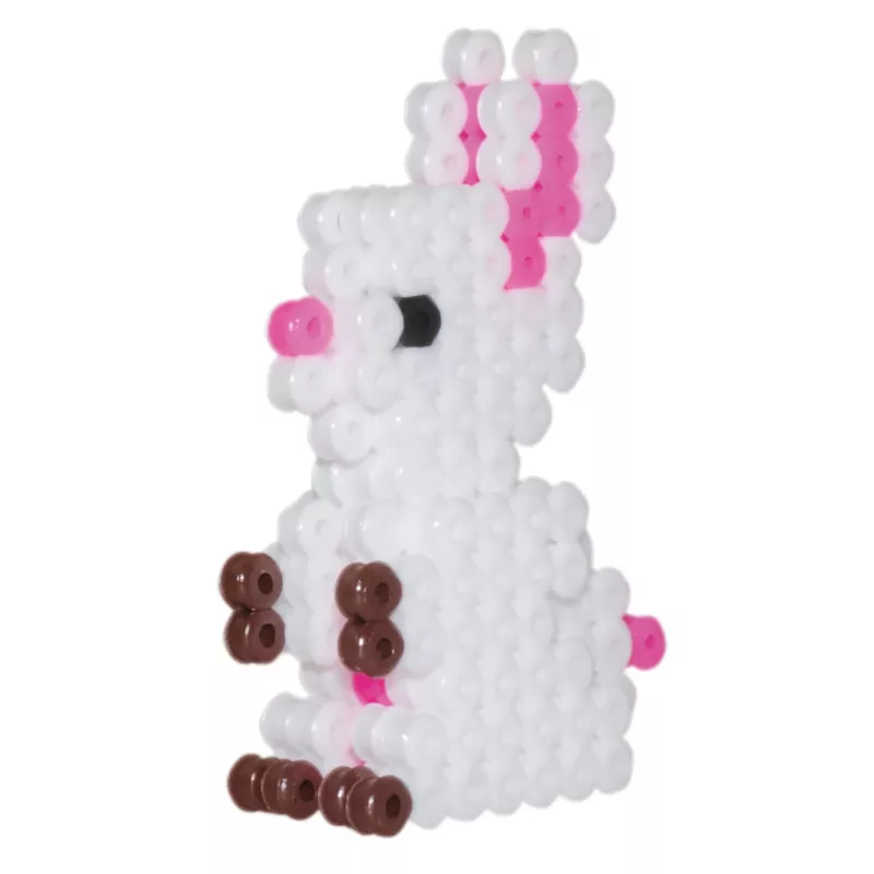 Hase, Bügelperlen, weiß-pink, braune Augen, Figur