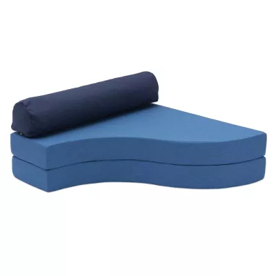 Sitzgelegenheit, Sessel, Wellenform, Blautöne, Kissenrolle