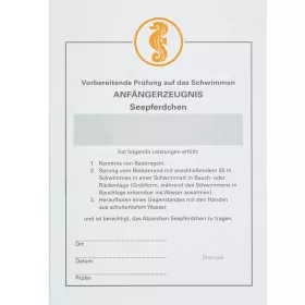 Zeugnis für Frühschwimmer - Seepferdchen