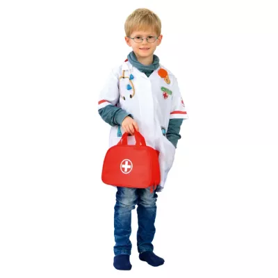 Kinderarzt, Rotes Erste-Hilfe-Set, Kittel, Stethoskop, Medizin Tasche