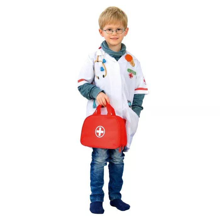 Kinderarzt, Rotes Erste-Hilfe-Set, Kittel, Stethoskop, Medizin Tasche