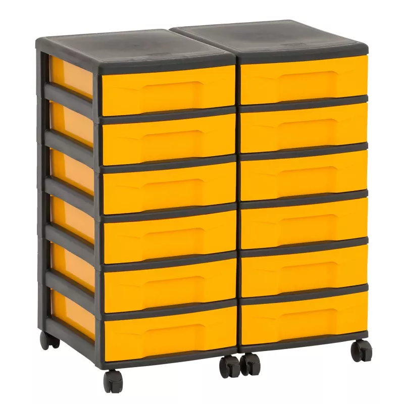 AufbewahrungsSchrank, Schubladenwagen, Kunststoffschubladen, Gelb, RollbareSchubladen