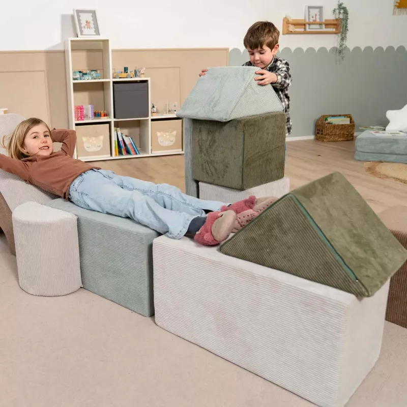 Kinderzimmer, Sofakissen, Sofamöbel, Kissenwürfel, Grün/Grau