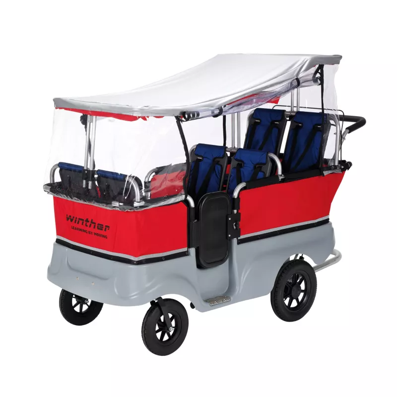 rollstuhl, kinderwagen, dach, rote paneele, vier räder