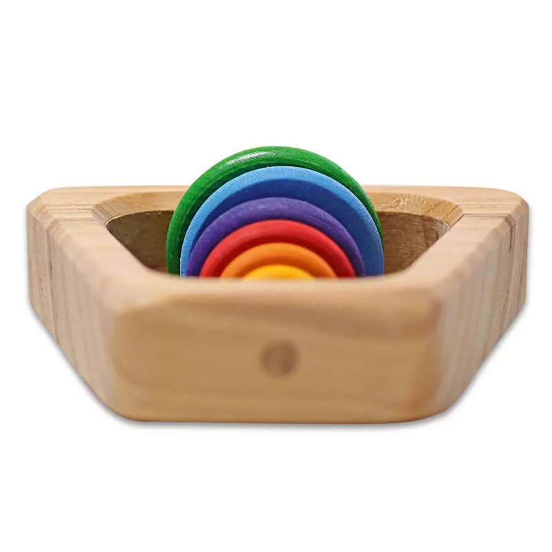 Holztablett, Stapelringe, Regenbogenringe, bunte Spielzeuge, Holzspielset