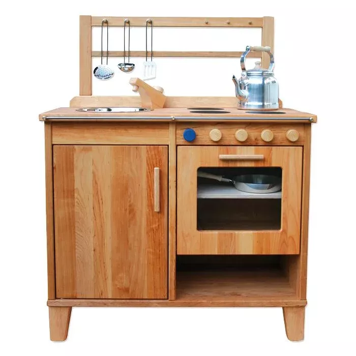 Holzküche, Kinderküche, Holzofen, Kessel/Topf, Küchenzubehör
