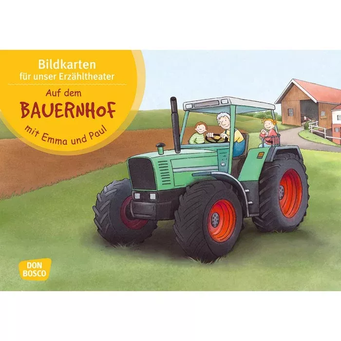 Traktor, Grün, Sommernature, Ländliche Szene, Kinderbuchillustration