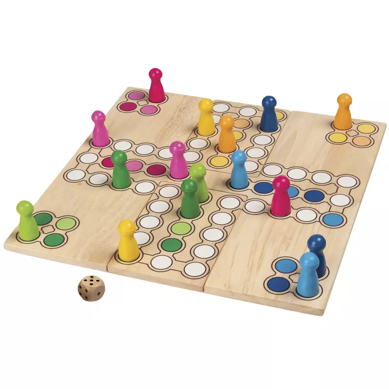 Ludo, Holzbrett, Spielsteine, Würfel, Multicolor
