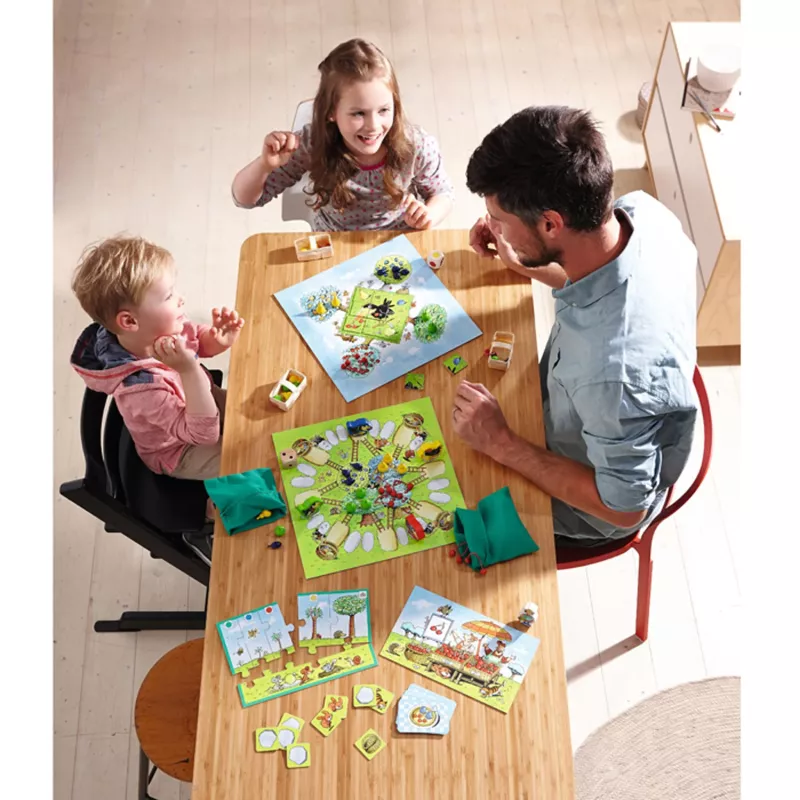 Brettspiel, Familienspiel, Mehrfachspiel, bunt, Karten–Brettspiel