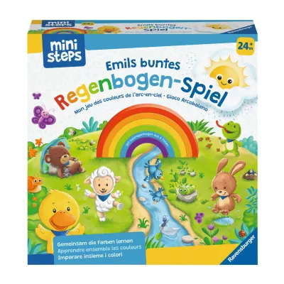 Regenbogen-Spiel, Rainbow-Ring, Kinder-Boardgame, Holzbaustein, Landschaftsszene