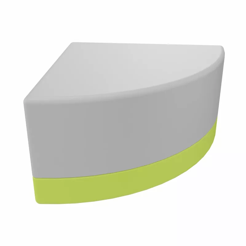 edgeless desk, corner shelf, gray block, neon base, curved edge
