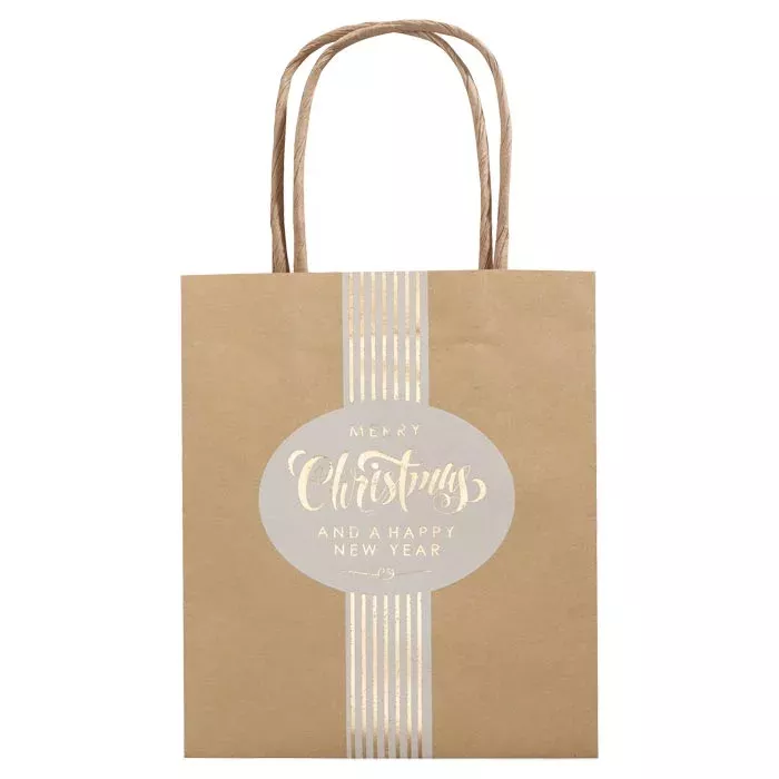 Geschenktüte, Jutebeutel, Kraftpapier, Weihnachtsdesign, Medaillon-Aufdruck