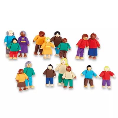 Puppenfiguren, Holzfiguren, Bunte Kleidung, Kinderfiguren, Miniaturfiguren