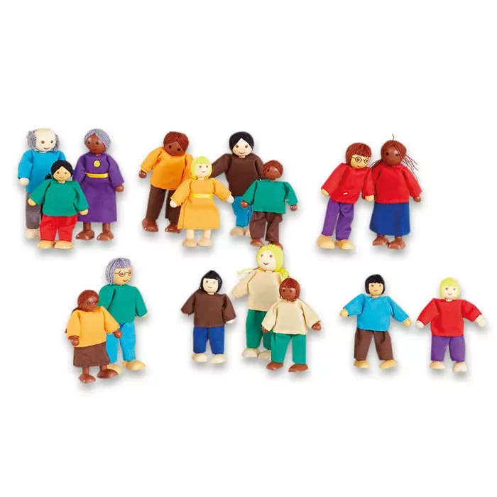Puppenfiguren, Holzfiguren, Bunte Kleidung, Kinderfiguren, Miniaturfiguren