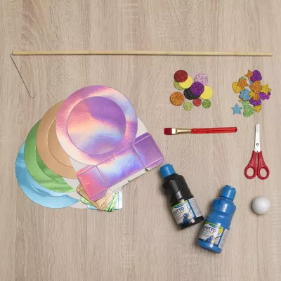 Pappteller, Bastelset, Glitzerpapier, Pinsel, Schere