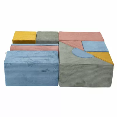 Modulares Sitzmöbel, Cordstoff, Mehrfarbig, Geometrisches Design, Polsterwürfel