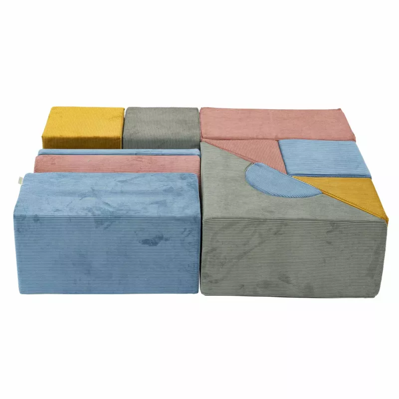 Modulares Sitzmöbel, Cordstoff, Mehrfarbig, Geometrisches Design, Polsterwürfel