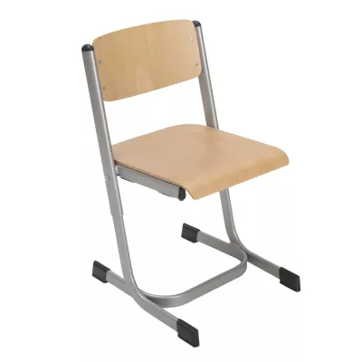 Schulstuhl, Kantinestuhl, Holz Sitzfläche, Metallrahmen, Beine Fußschutz