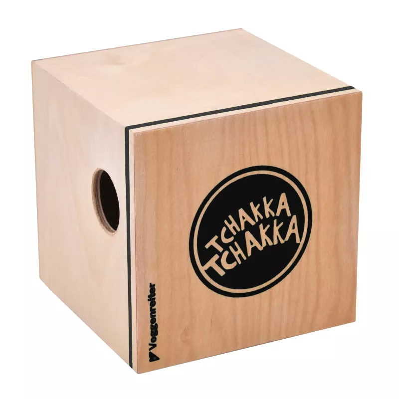 Cajón, Cajón de percusión, madera, logotipo circular, agujero lateral