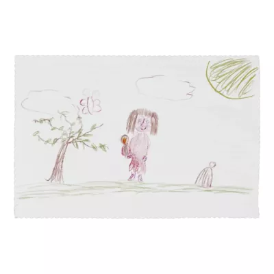 Kinderzeichnung, Mädchen, Baum, Sonne, Ball