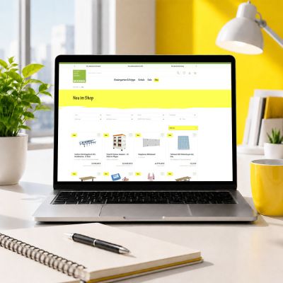 online shop, produktliste, laptop, gelbton, wohndekoration