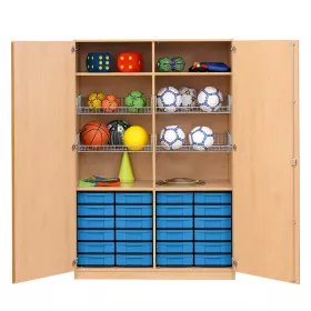 Sportschrank, 190 x 126,4 x 60 cm, mit 4 Gitterkörben und 24 Boxen