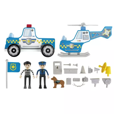 Polizeiauto, Helikopter, Spielzeugfigur, Hund, Zubehörset