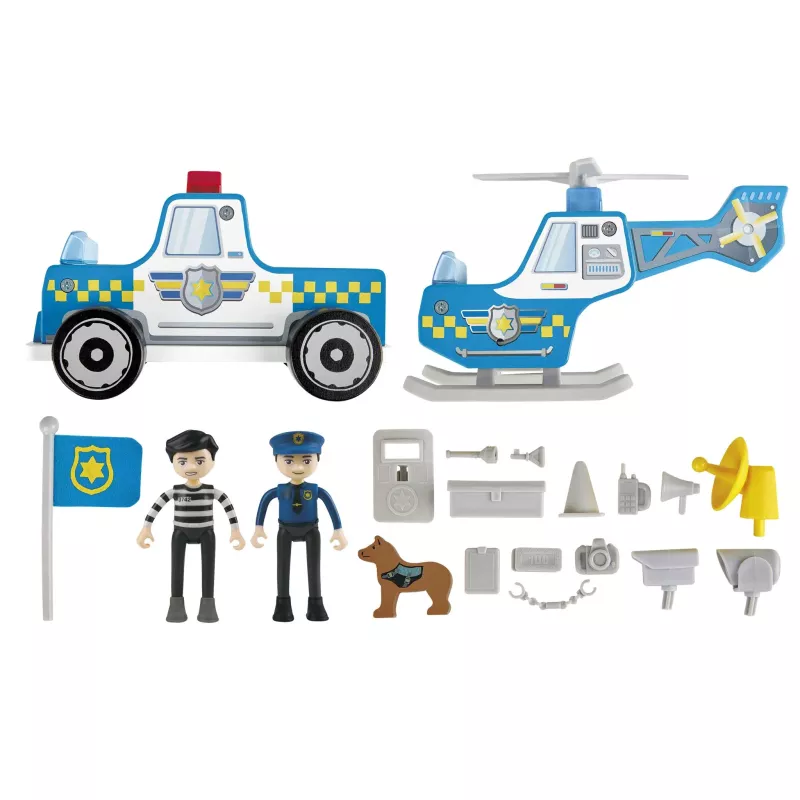 Polizeiauto, Helikopter, Spielzeugfigur, Hund, Zubehörset