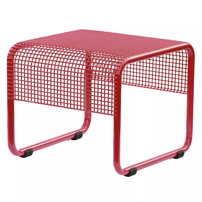 Beistellhocker, Rattan, Netz, Rot, Metall