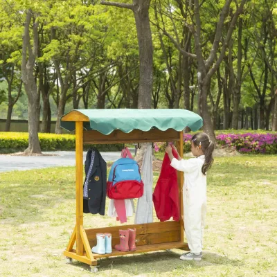 Kindergarderobe, Kleidungshaken, Holzständer, Kinderoutdoor, Gartencamp